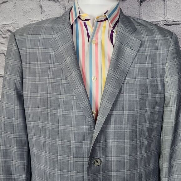 John W Nordstrom Grey Wool/Silk Windowpane Plaid Sports Coat, Mens 44L - Picture 1 of 12